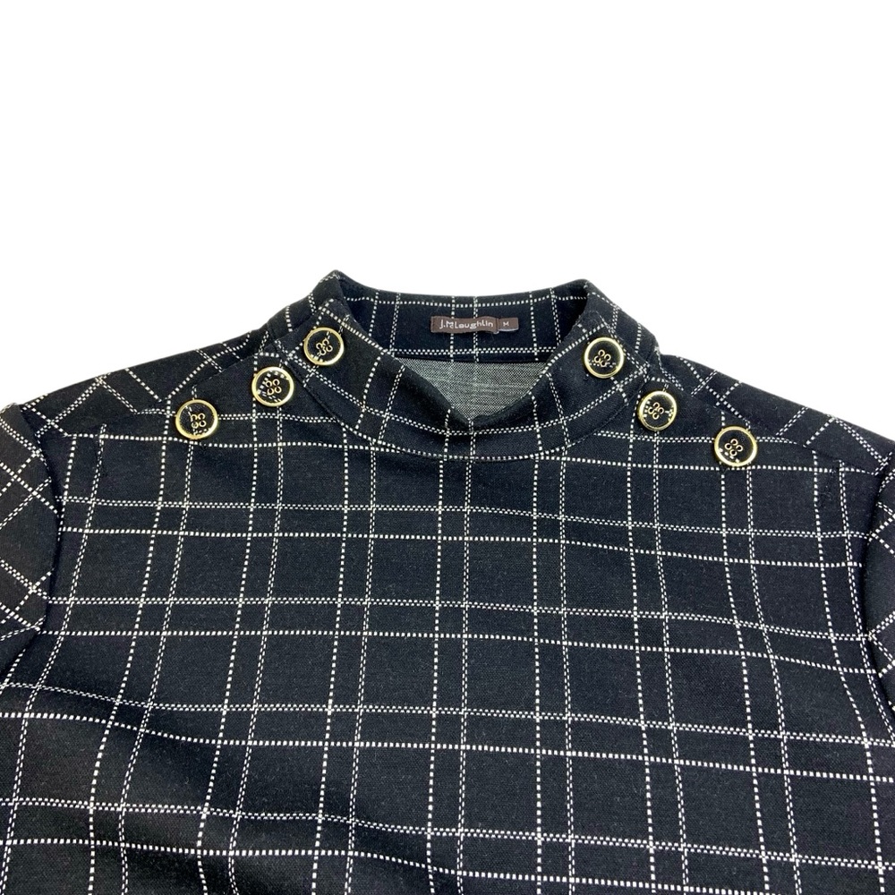 Jmclaughlin Long Sleeve Black Windowpane Mare Mockneck Dress - Picture 5 of 6